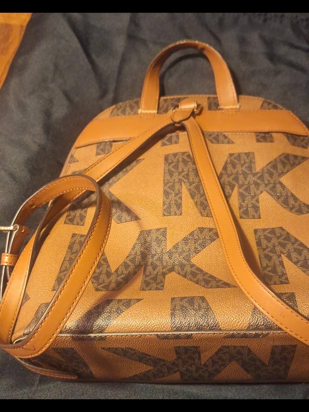 Michael Kors Brown MK Logo Backpack with Gold Accents - Picture 10 of 13